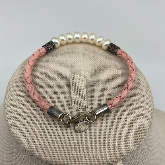 🌸 Vintage Honora Pink Leather & Pearl Bracelet - 7.25" Lobster Clasp - Picture 5 of 9
